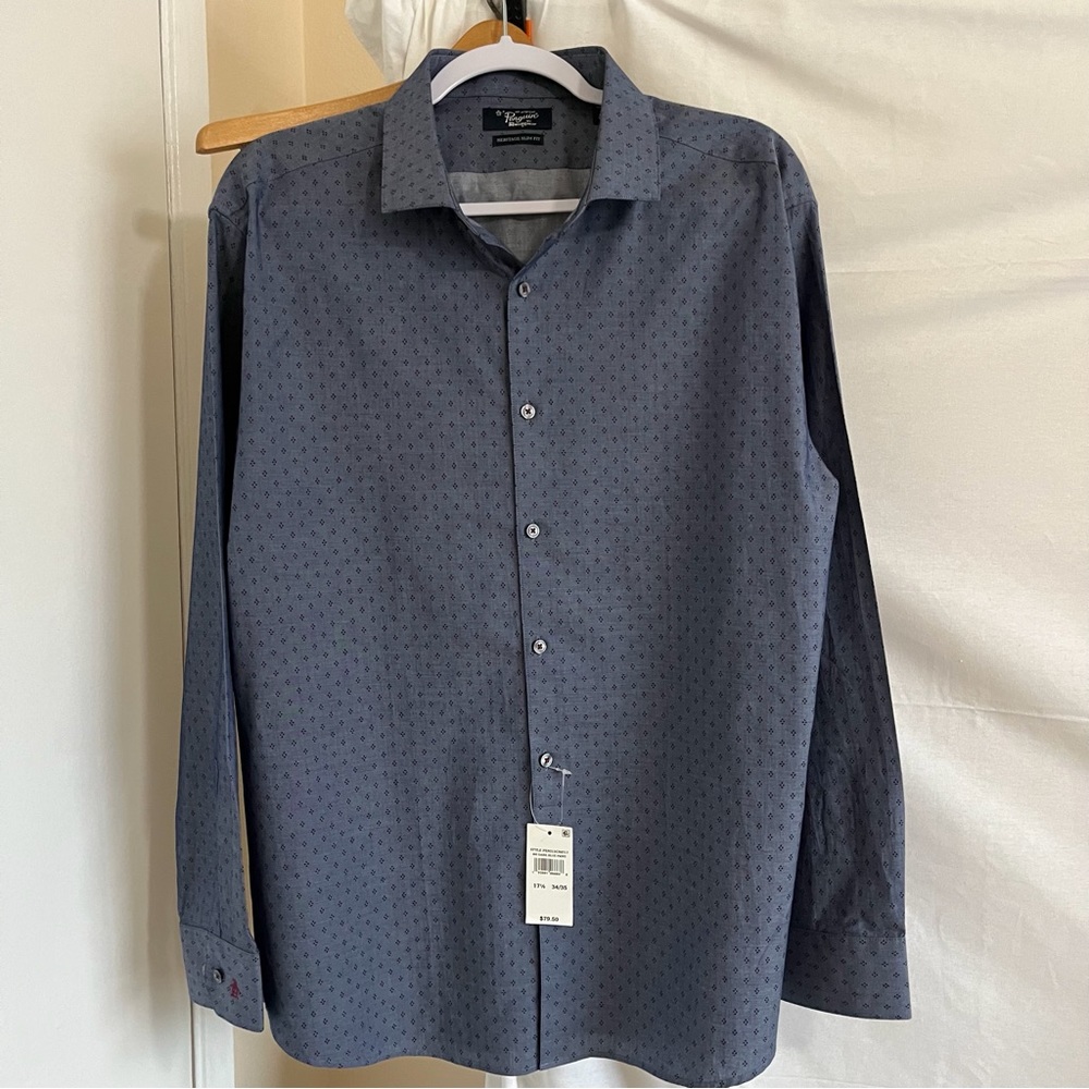 Original Penguin Men's Button Down Shirt - Navy Pattern
